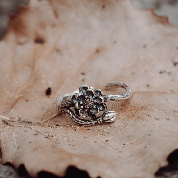 Antique Sterling Silver Lotus Flower Ring Cute - Picture 6 of 9